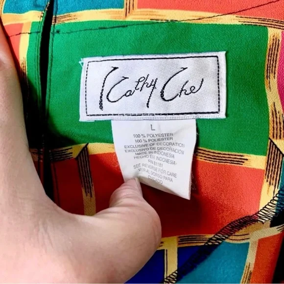 ⭐️ Kathy Che 80s Color Block Geometric Lightweight Boxy Blouse Women’s Large - Picture 3 of 8